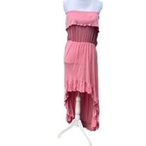 𝅺NWT, PARADISE, Pink, Tube, High-Low, Dress, Size L, Stretch, Belt, Ruffle